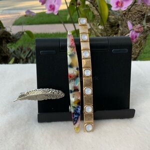 Lot (3) Stylish Hair Accessories Set with Feather and Pearl Accents